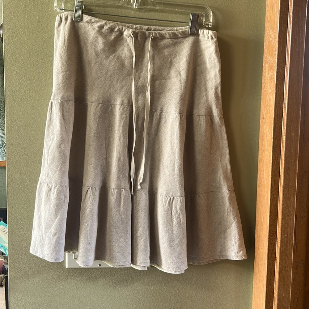 Allen Allen Beige Tiered Linen Skirt Size Small